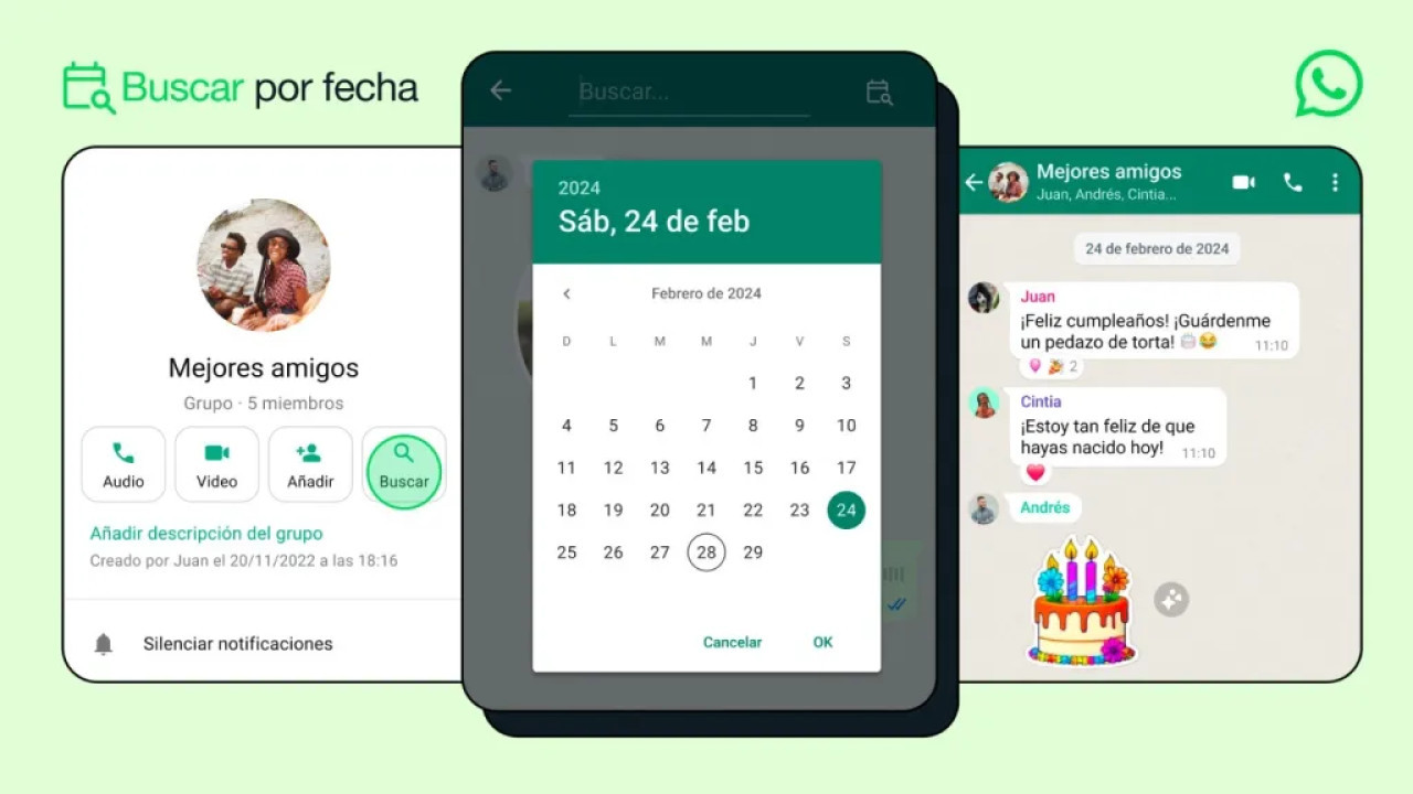 WhatsApp activa una función para buscar mensajes por fecha. Foto Meta.