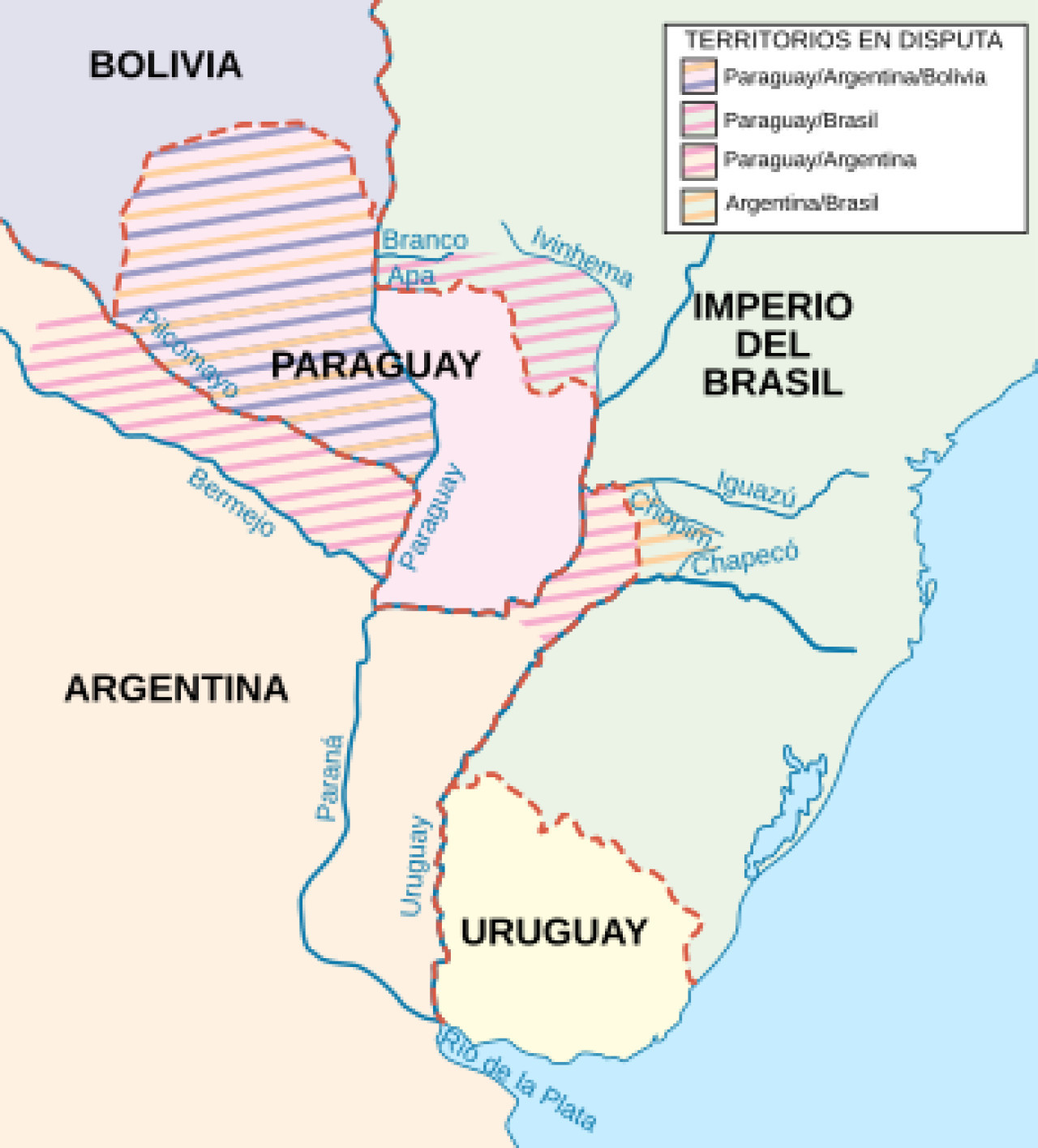 Territorio de Paraguay en disputa durante la Guerra de la Triple Alianza. Foto: Gentileza Wikipedia.