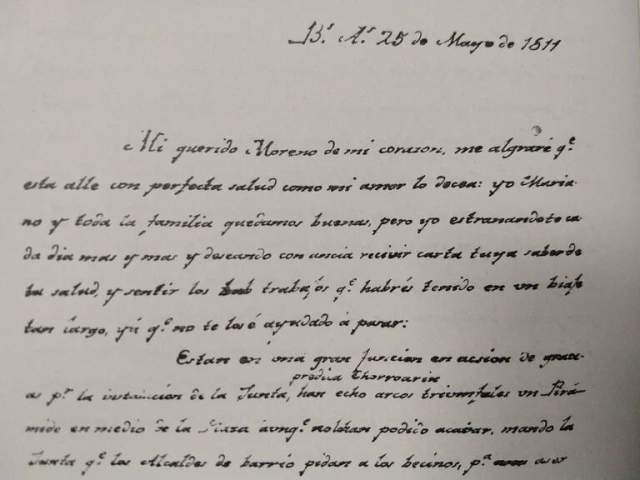 Una de las cartas que le escribió Guadalupe a su esposo Moreno