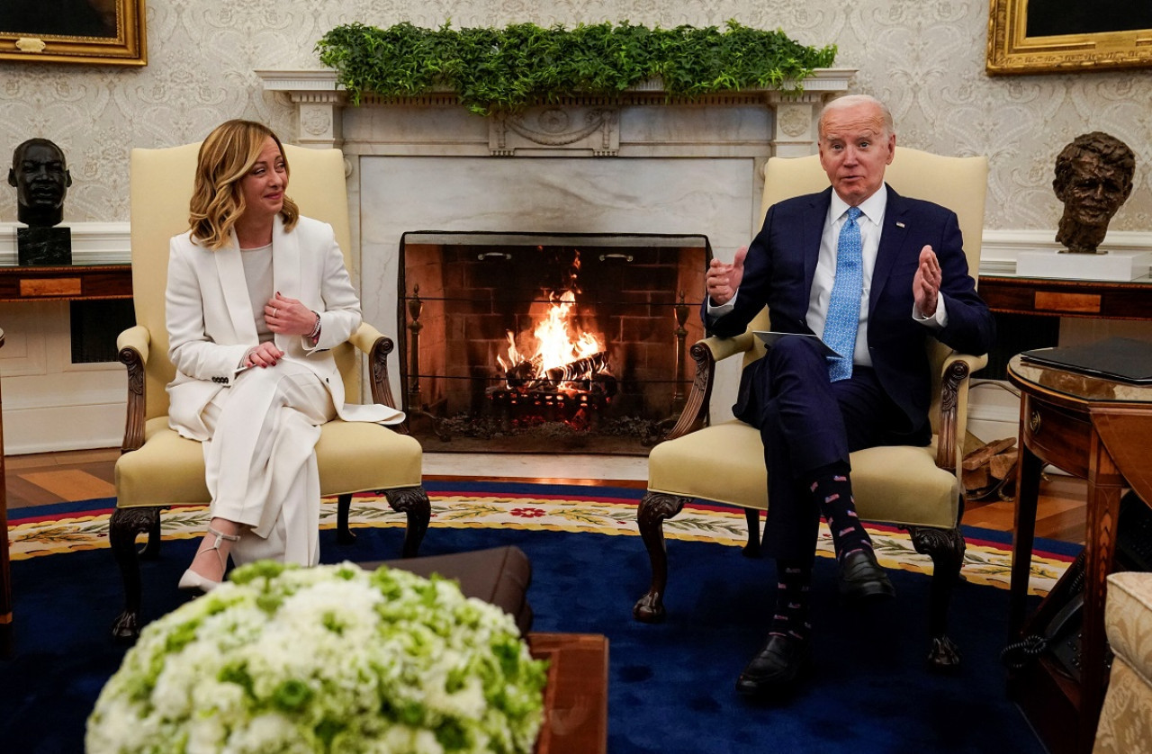 Joe Biden y Giorgia Meloni en la Casa Blanca. Foto: Reuters.