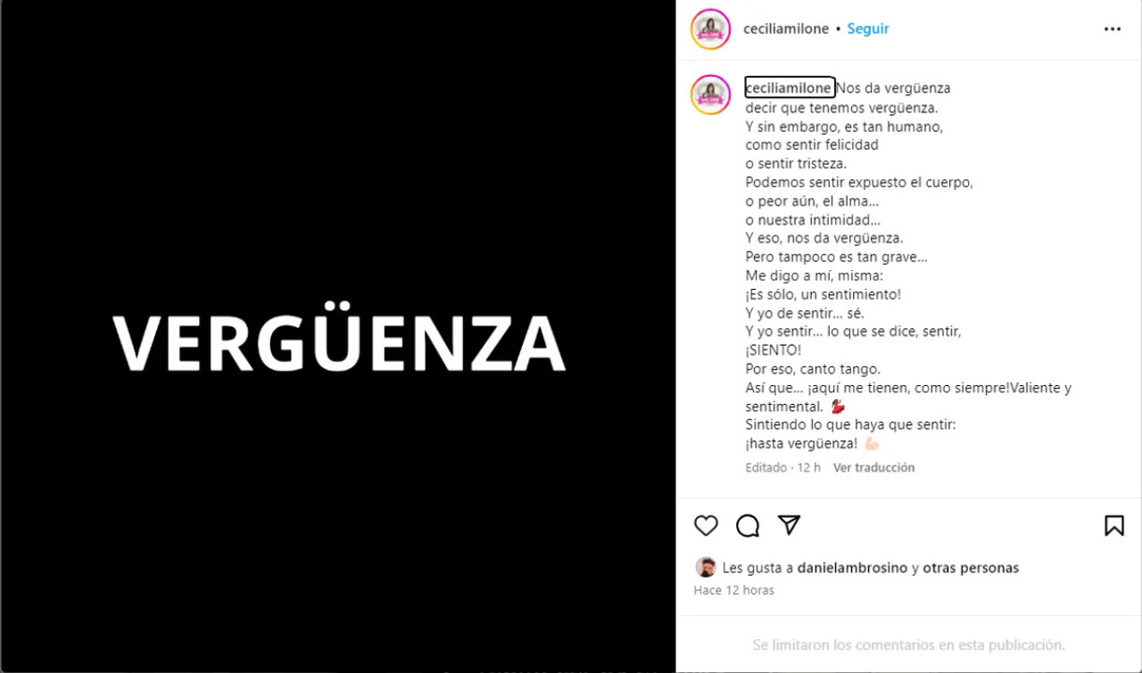 Posteo de Cecilia Milone en Instagram