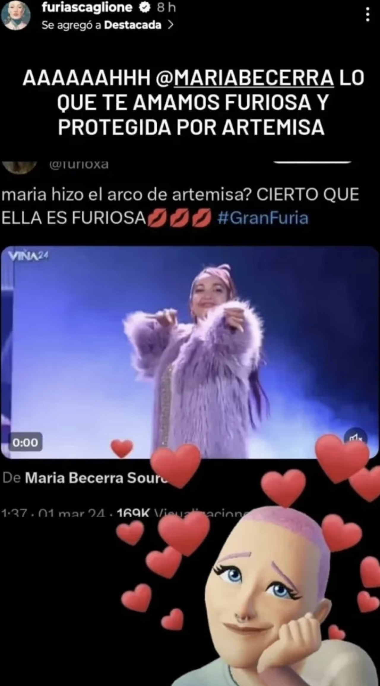 El mensaje de agradecimiento de la hermana de Furia a María Becerra. Foto Instagram.