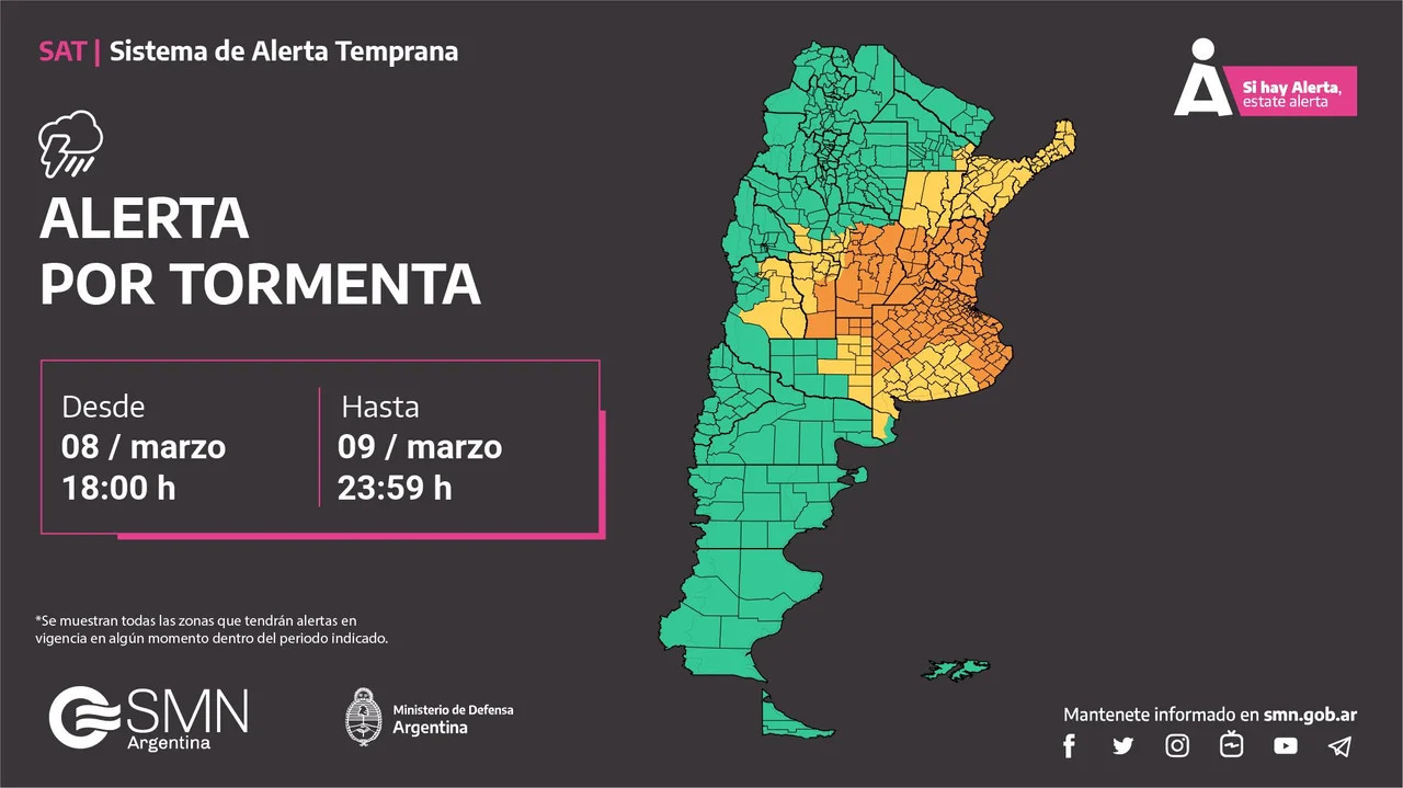 Alerta por tormentas. Foto: Servicio meteorológico nacional