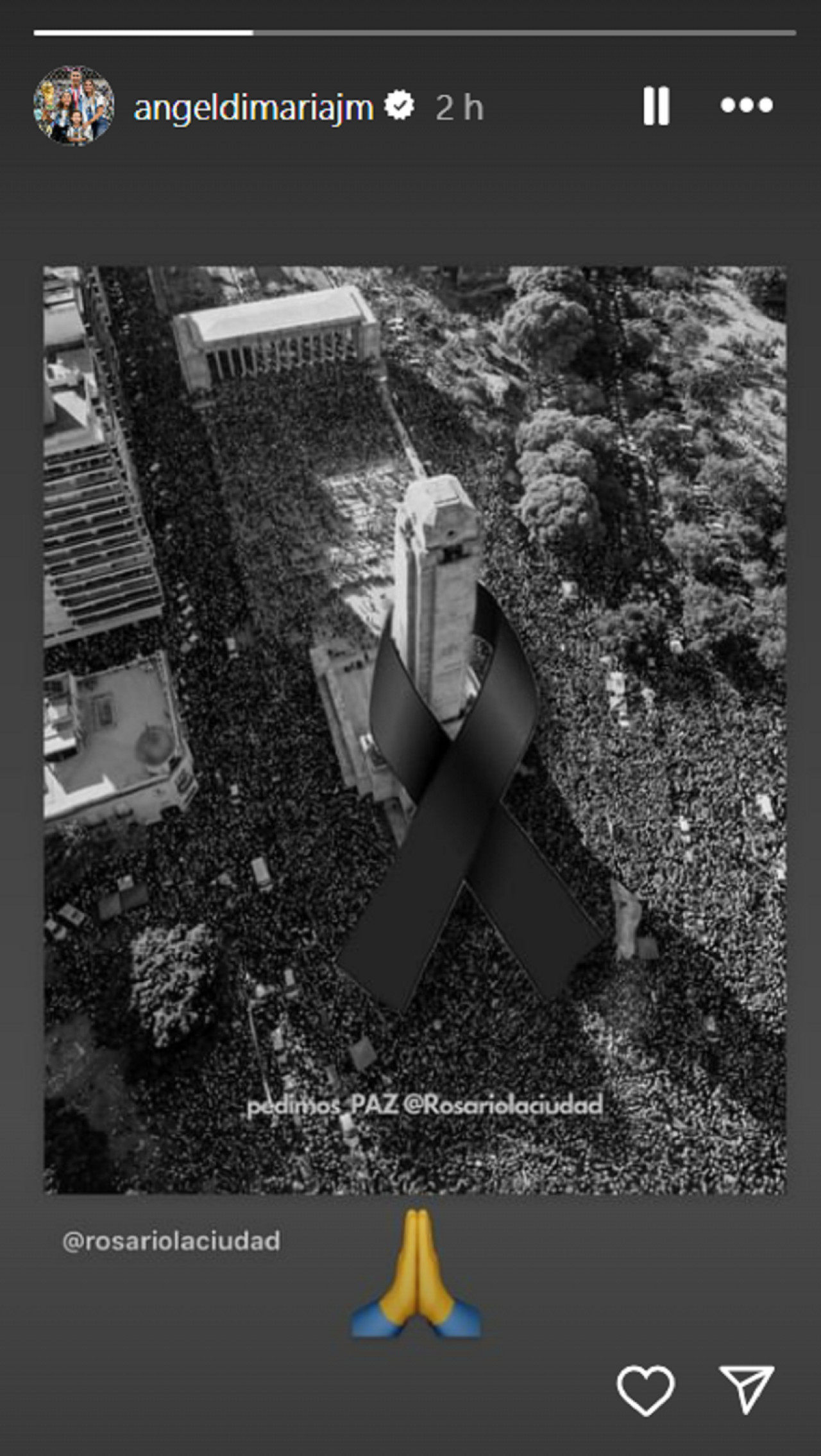 El pedido de Di Maria ante las muertes en Rosario. Foto: Instagram.