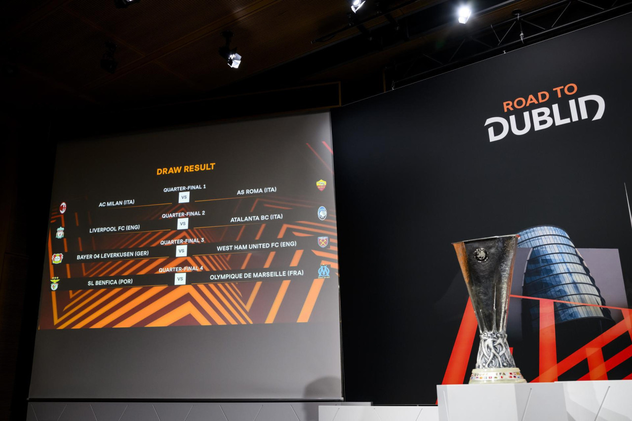 Sorteo de cuartos de final de la Europa League. Foto: EFE.