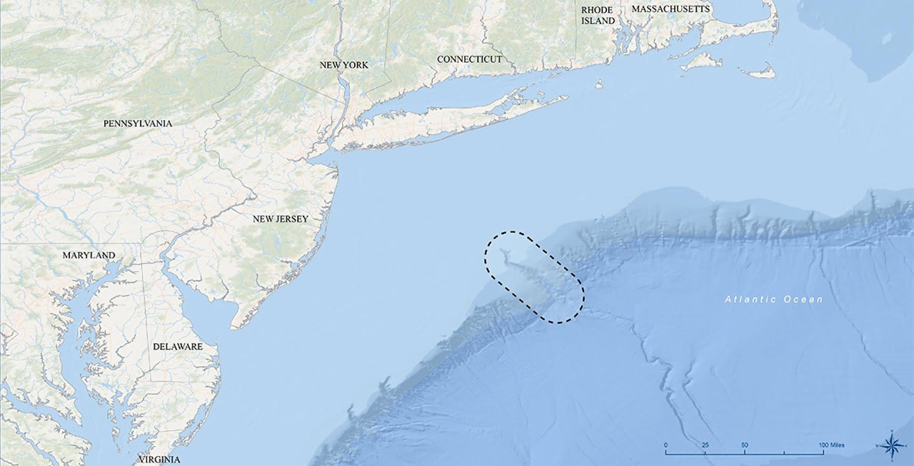 Gráfico de la localización del Cañón del Hudson, que nace en la costa de Nueva York. Foto: EFE.