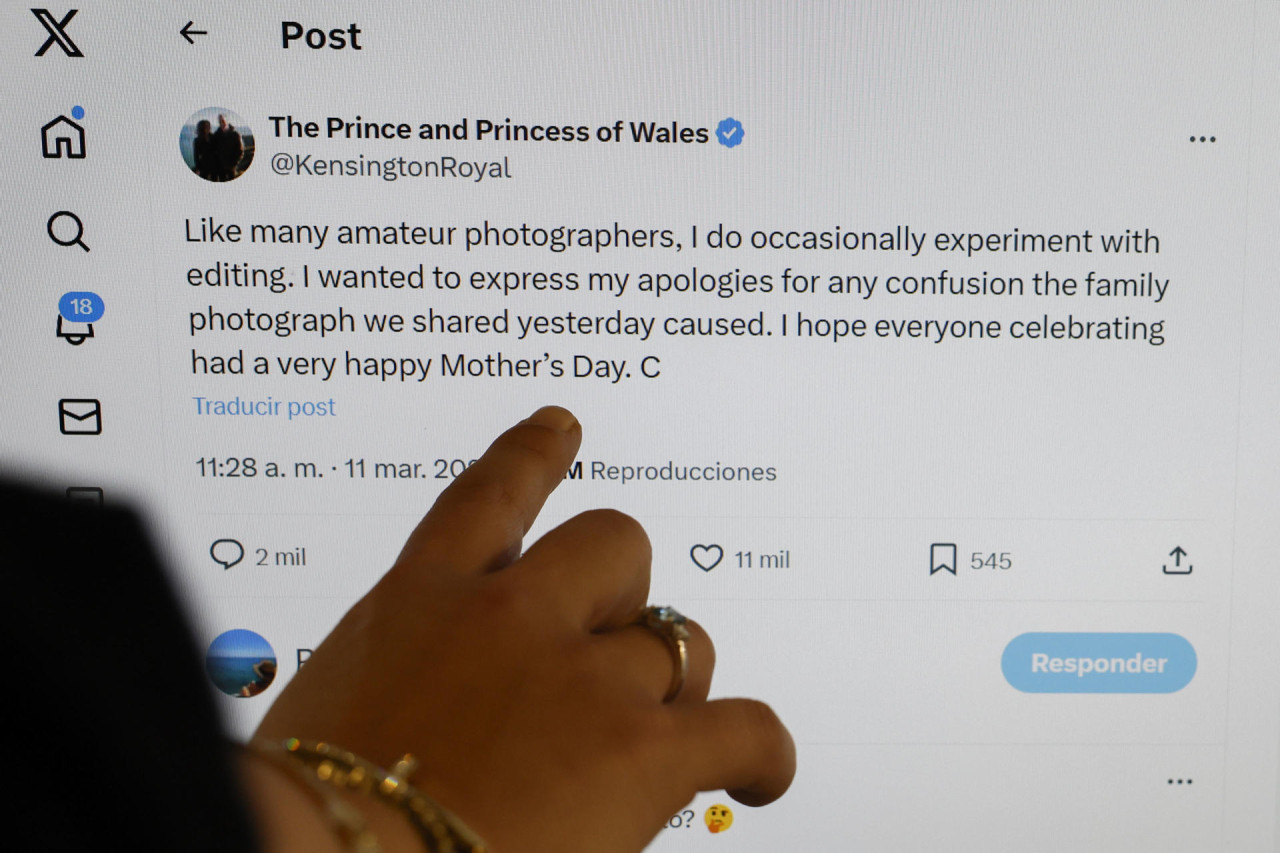 Tuit de Kate Middleton pidiendo disculpas. Foto: Reuters.