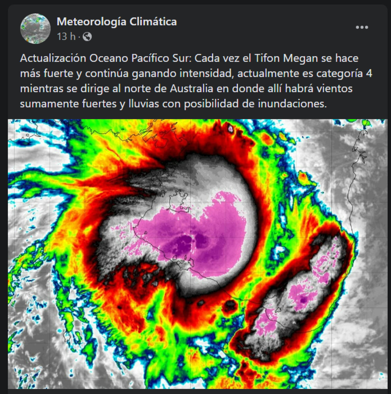 Información sobre el ciclón Megan. Foto: Facebook.
