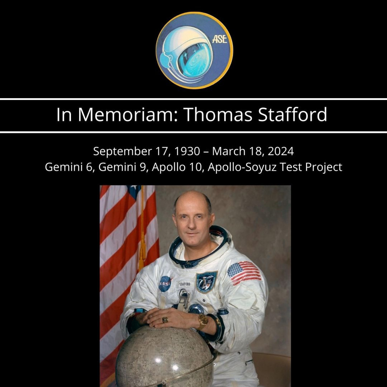 Thomas Stafford.  Photo: X @ASE_Astronauts