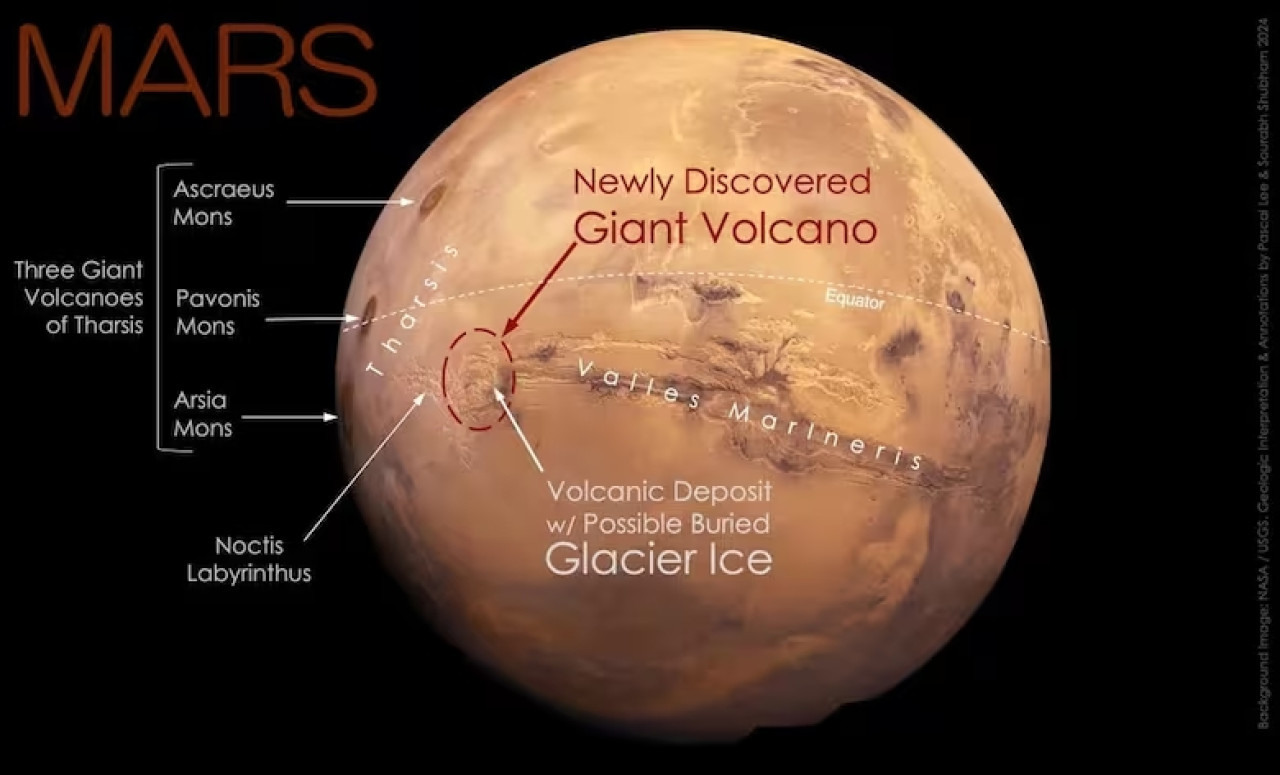 Región en donde se halló el volcán Noctis. Foto: NASA