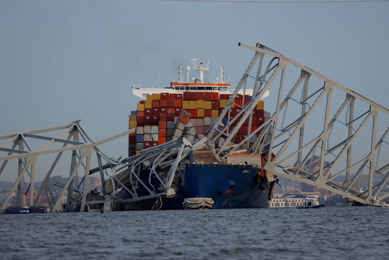 Puente destruido en Baltimore. Foto: Reuters.