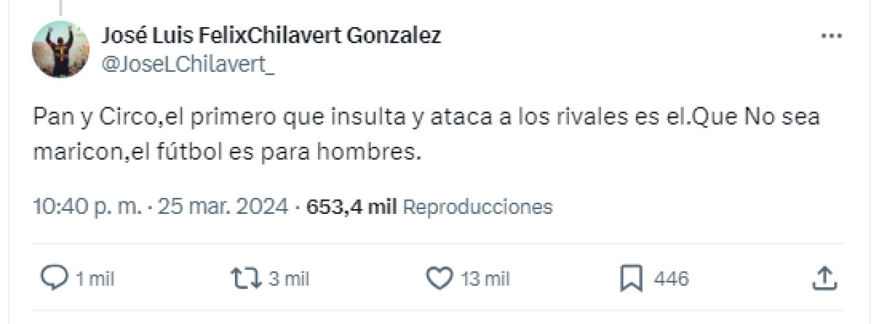 El tweet de Chilavert contra Vinicius. Foto: Twitter.