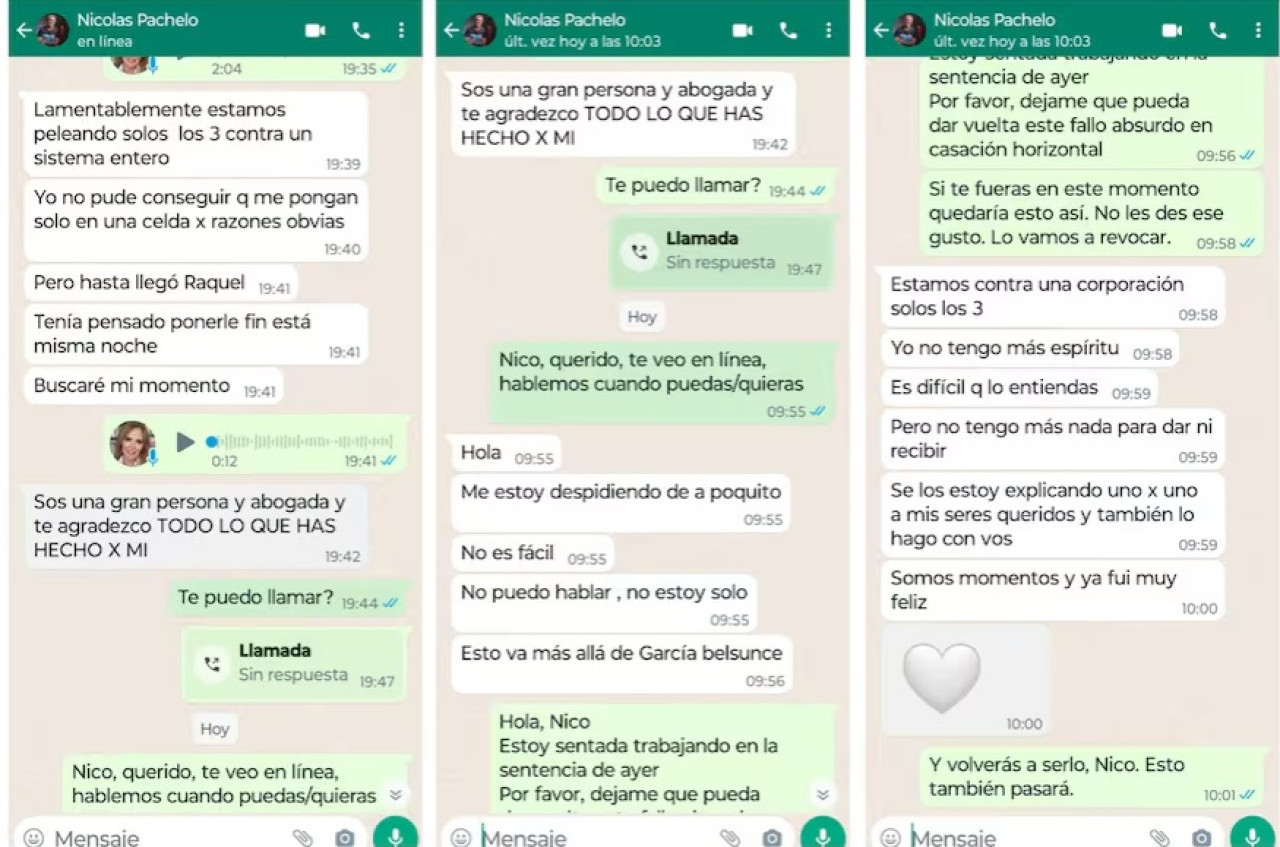 Chats de Nicolás Pachelo con su abogada, Raquel Pérez Iglesias.