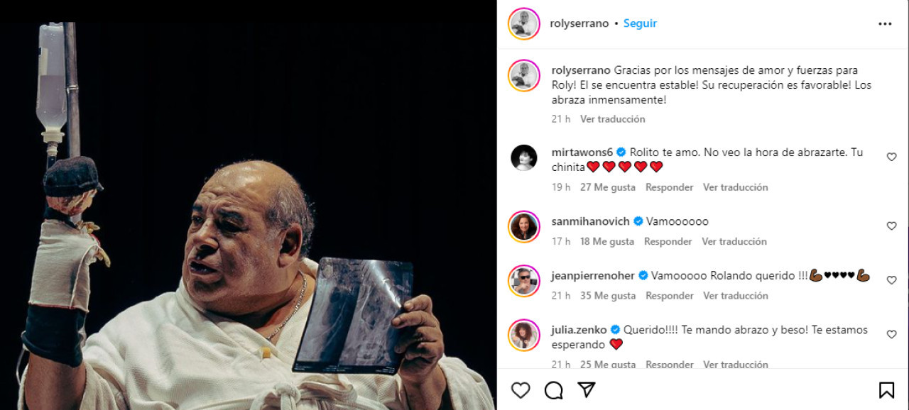 El mensaje de la familia de Roly Serrano. Foto: Instagram.