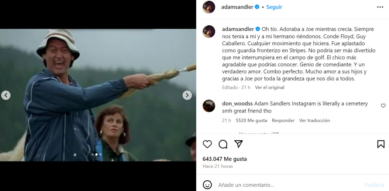 La emotiva despedida de Adam Sandler. Foto: Instagram.