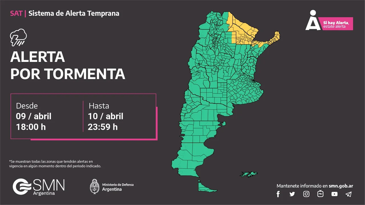 Alerta por tormenta. Foto: SMN.