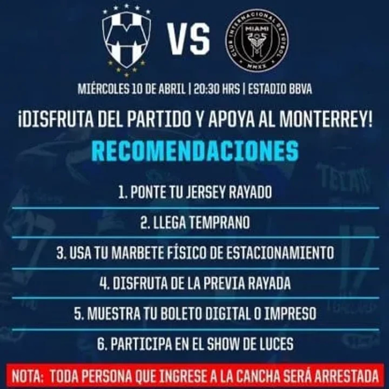 El pedido de Monterrey a sus hinchas. Foto: NA