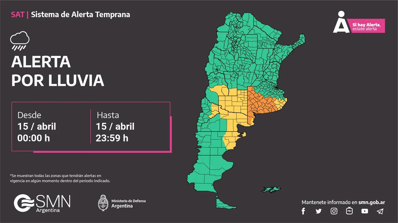 Mapa de alertas por lluvias fuertes