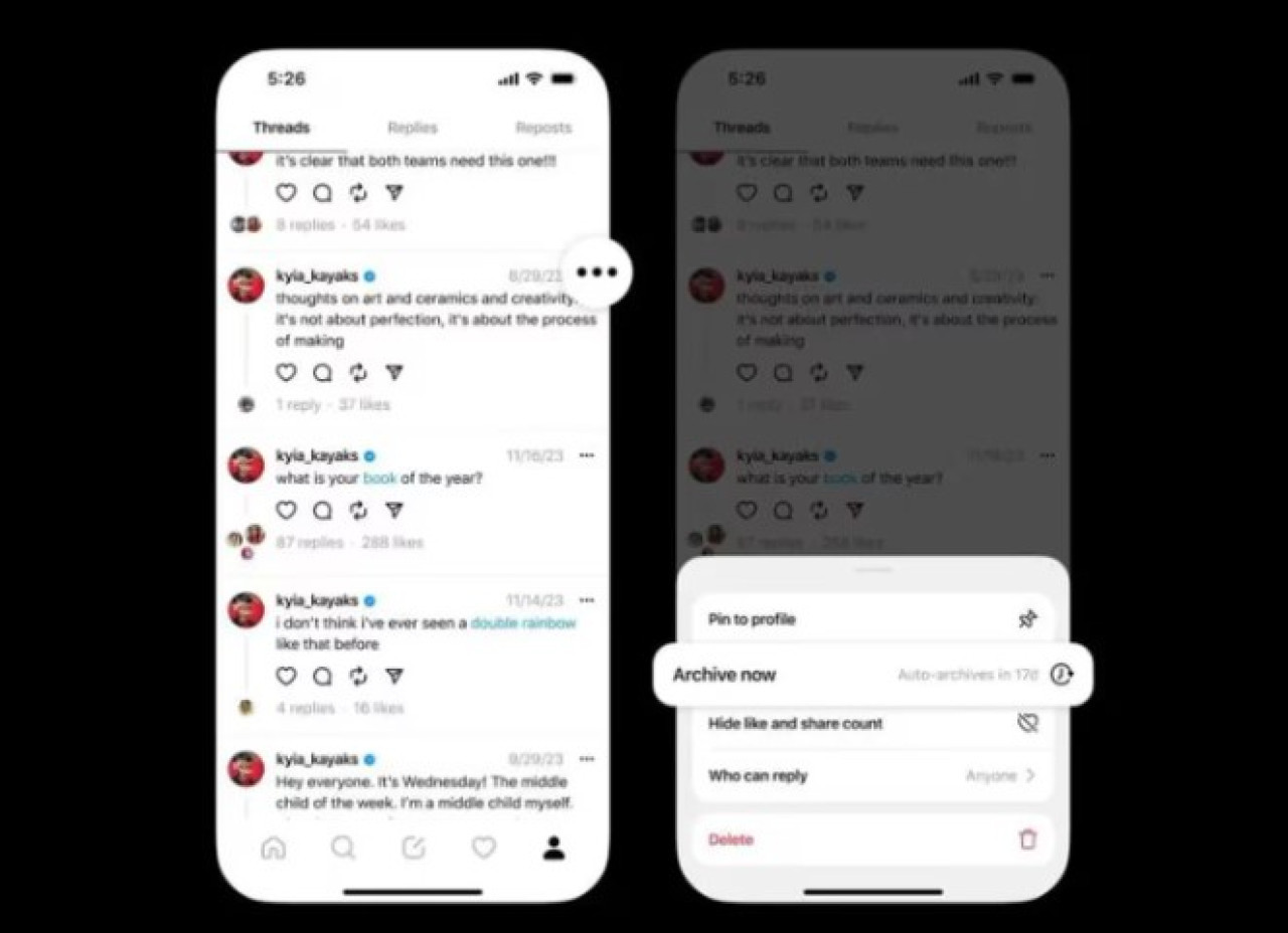 Threads y su herramienta para archivar publicaciones. Foto: Meta