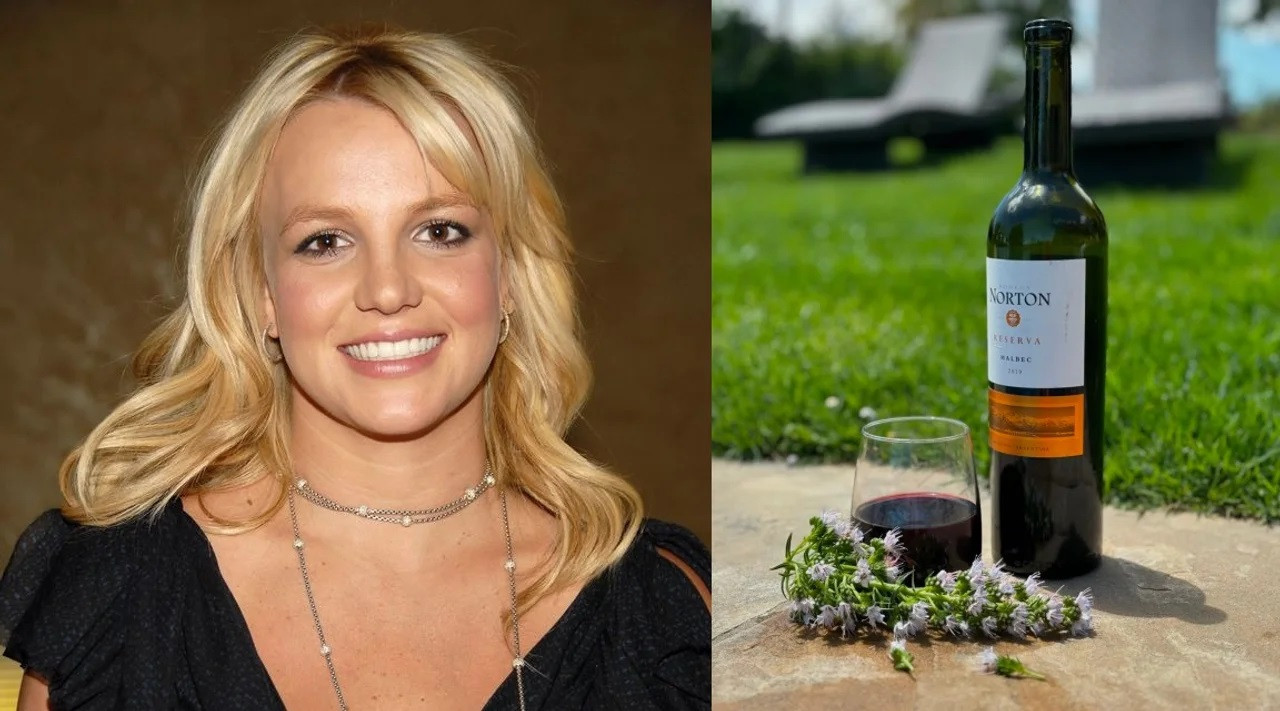 Britney Spears y la botella de vino Norton. Foto: NA.