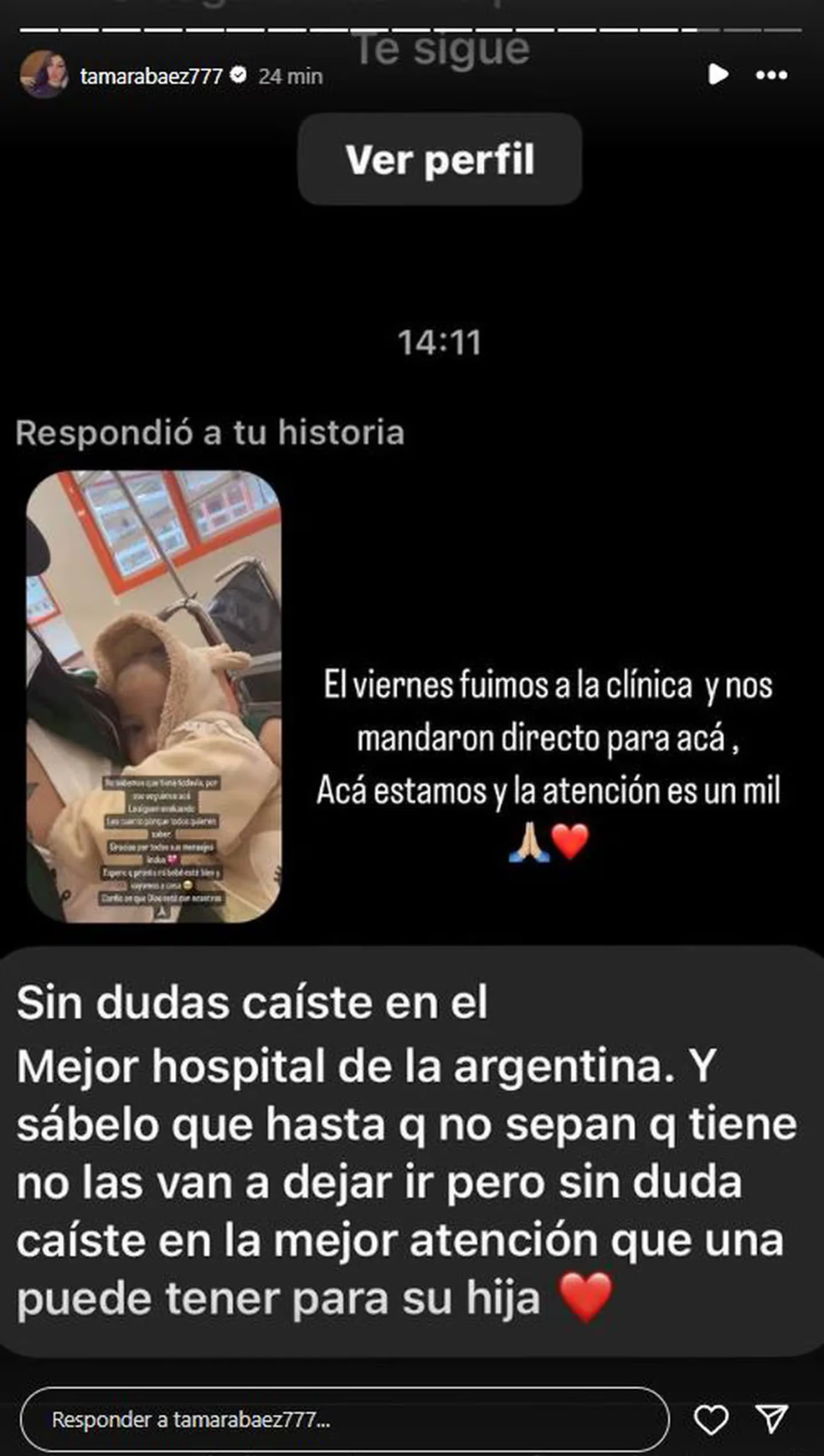 Preocupación por la salud de la hija de L-Gante y Tamara Báez. Foto: Instagram