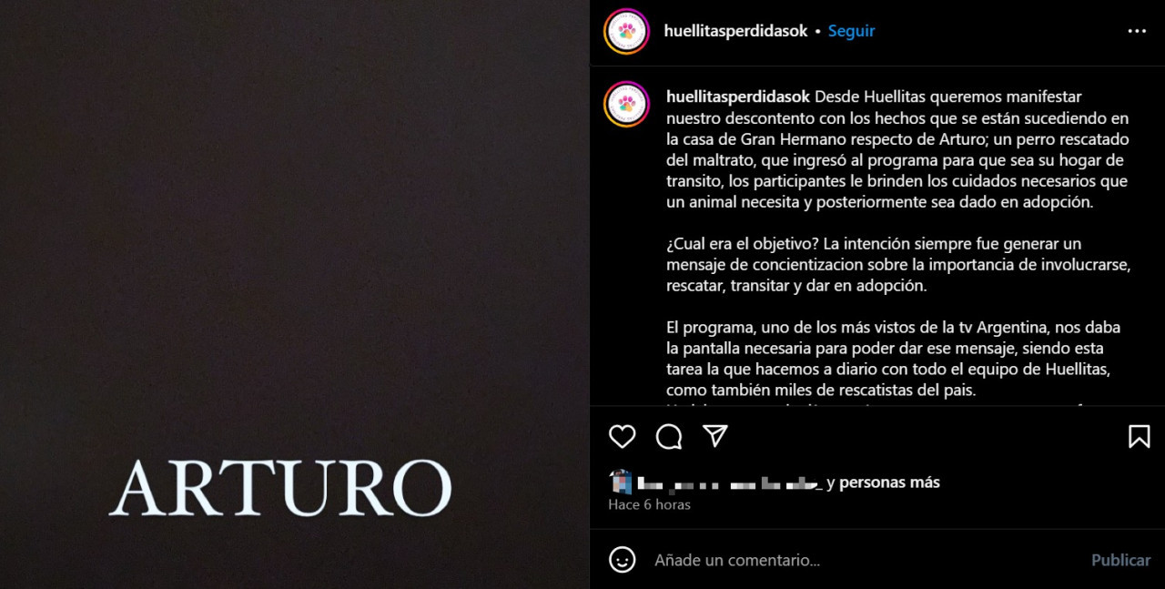 El comunicado sobre Arturo. Foto: Instagram