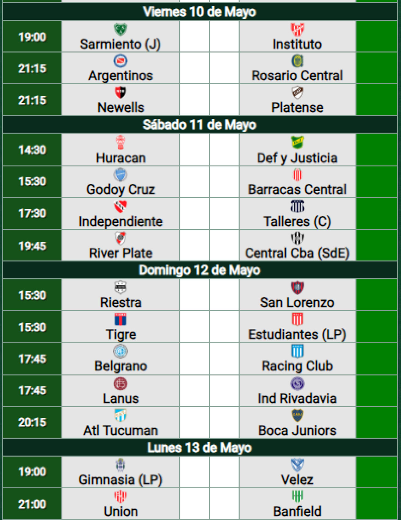 Cronograma de la primera fecha de la Liga Profesional de Fútbol. Foto: Captura promiedos.