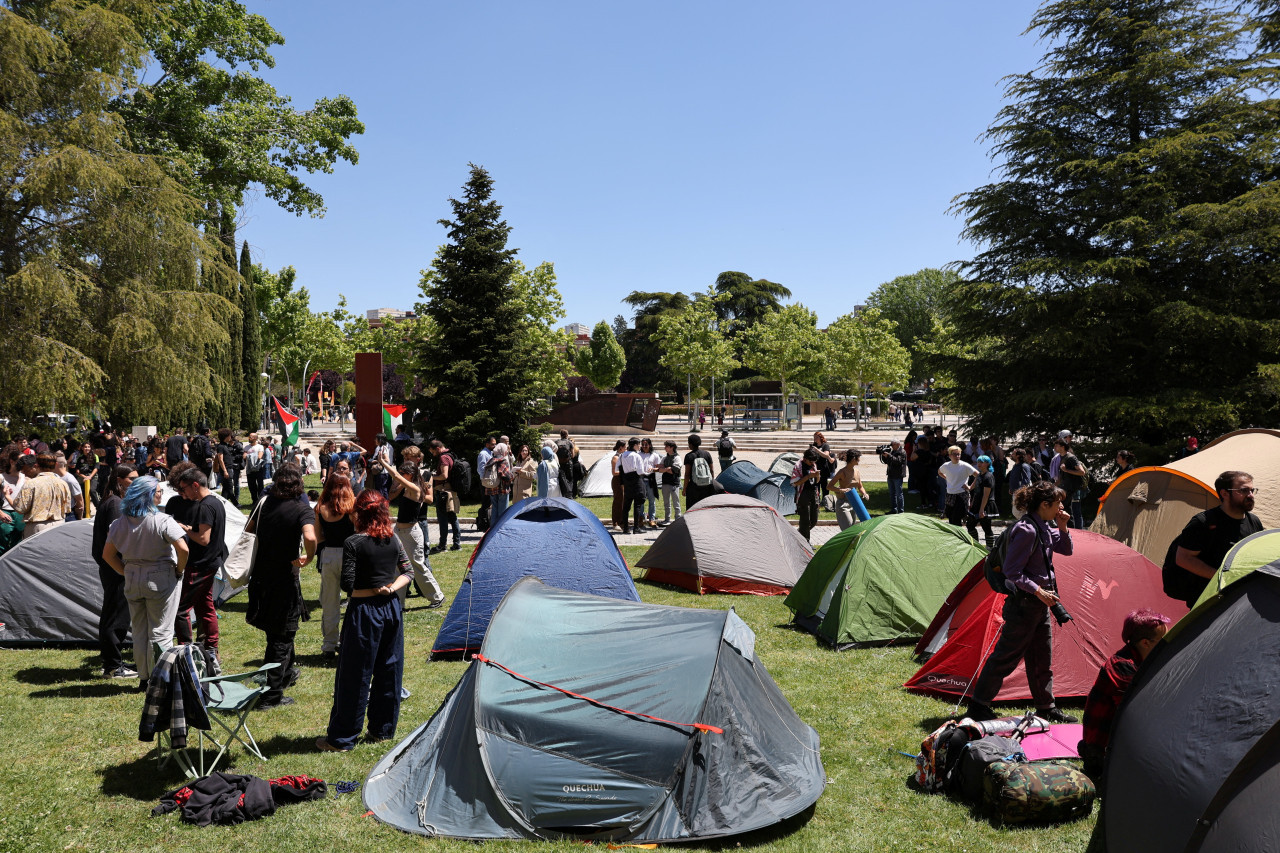 Acampe propalestino en Universidad Complutense de Madrid. Foto: REUTERS.