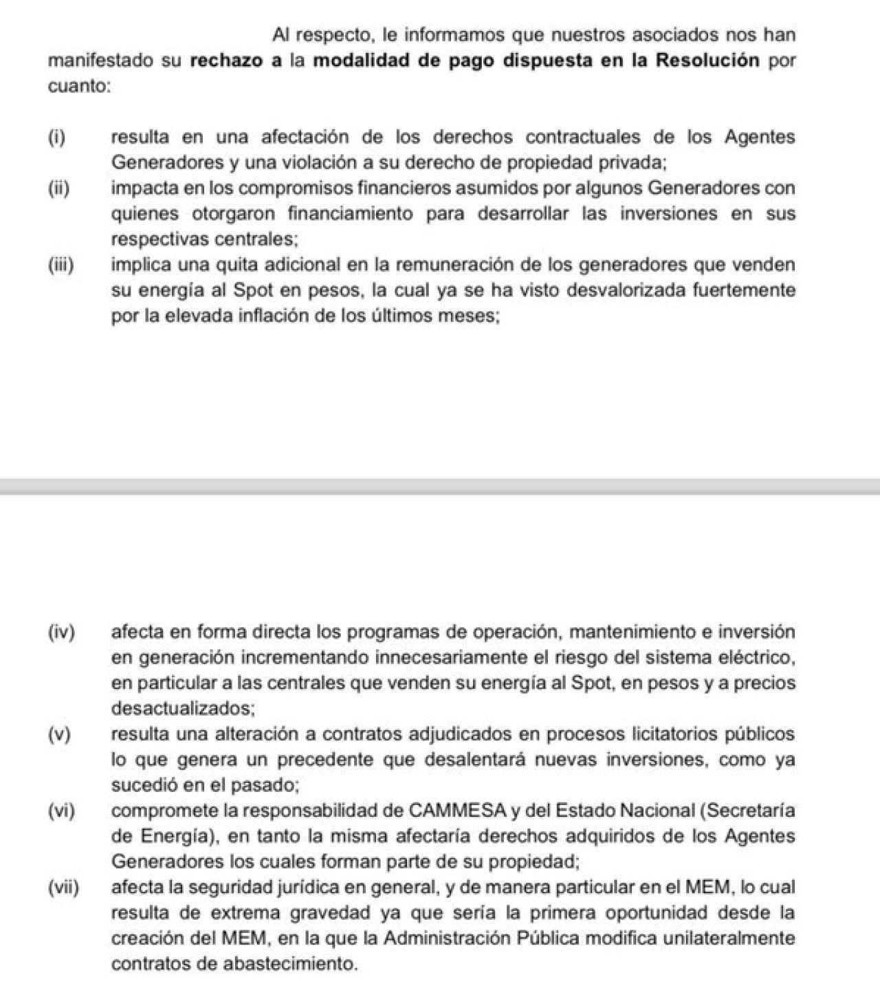 Comunicado de AGEERA a Luis Caputo sobre la deuda a las generadoras de Energía.