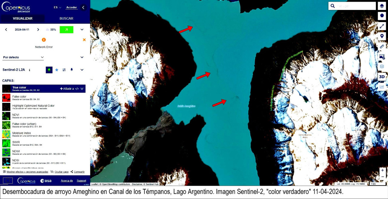Imágenes satelitales de la zona en cuestión. Foto: Parque Nacional Los Glaciares.