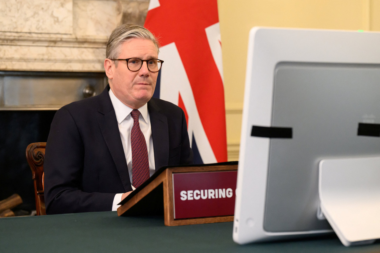 Keir Starmer, primer ministro británico, en la reunión de "Coalición de los Voluntarios". Foto: REUTERS.