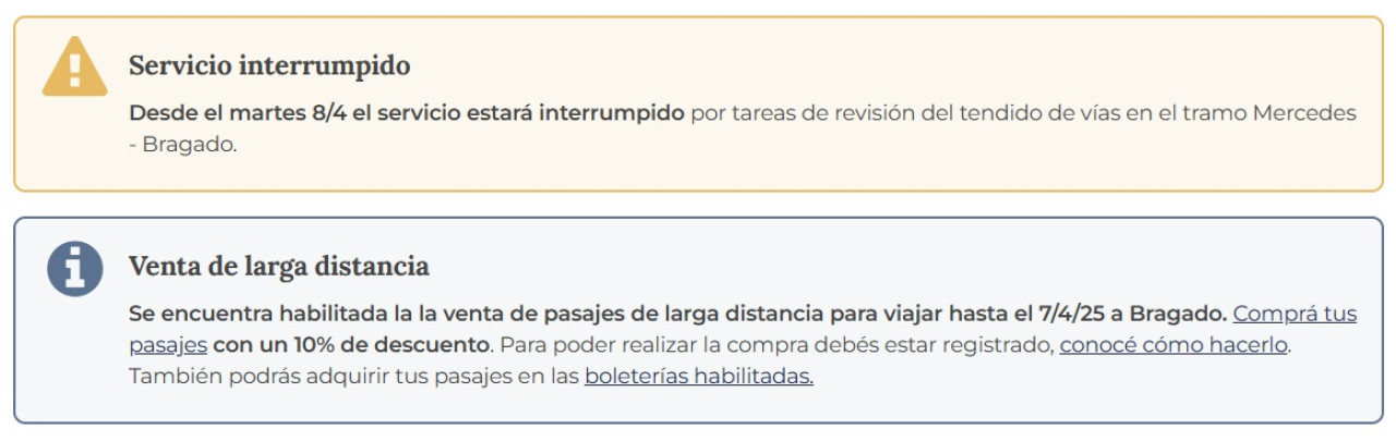 Suspensión del tramo Once-Bragado. Foto: Trenes Argentinos