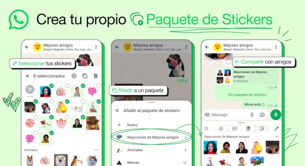 Paso a paso para crear paquetes de Stickers. Fuente: Meta