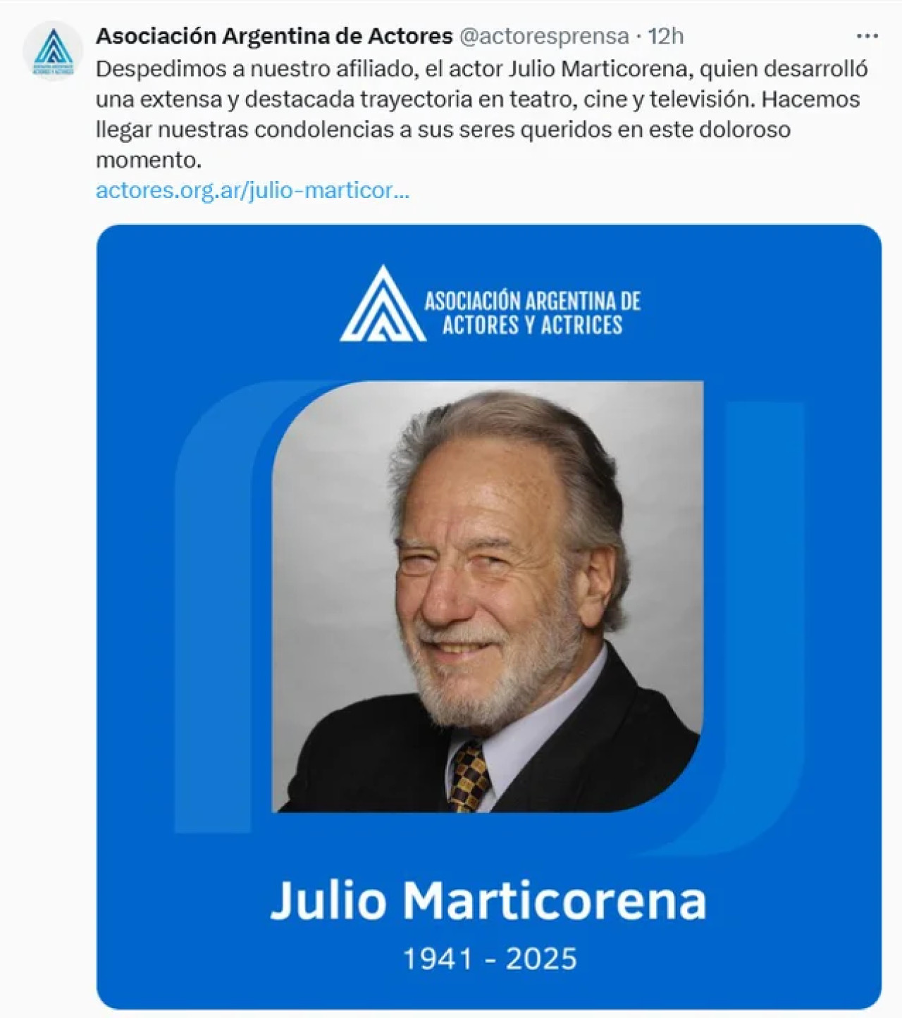 Murió Julio Marticorena, actor de "División Palermo". Foto: redes sociales.