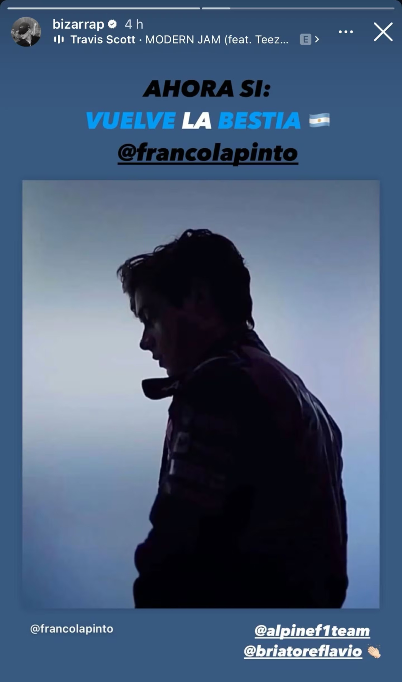 El mensaje de Bizarrap sobre la vuelta de Colapinto. Foto: Instagram Bizarrap.