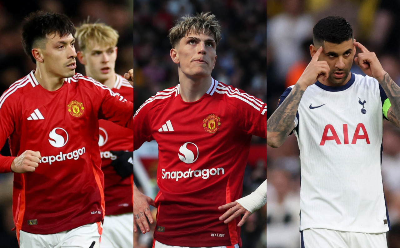 Lisandro Martínez, Alejandro Garnacho y Cuti Romero estarán en la final de la Europa League. Fotos: Reuters/Matthew Childs/Scott Heppell/David Klein