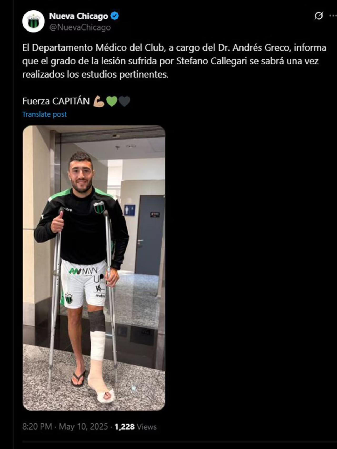 El posteo de Nueva Chicago. Foto: X.