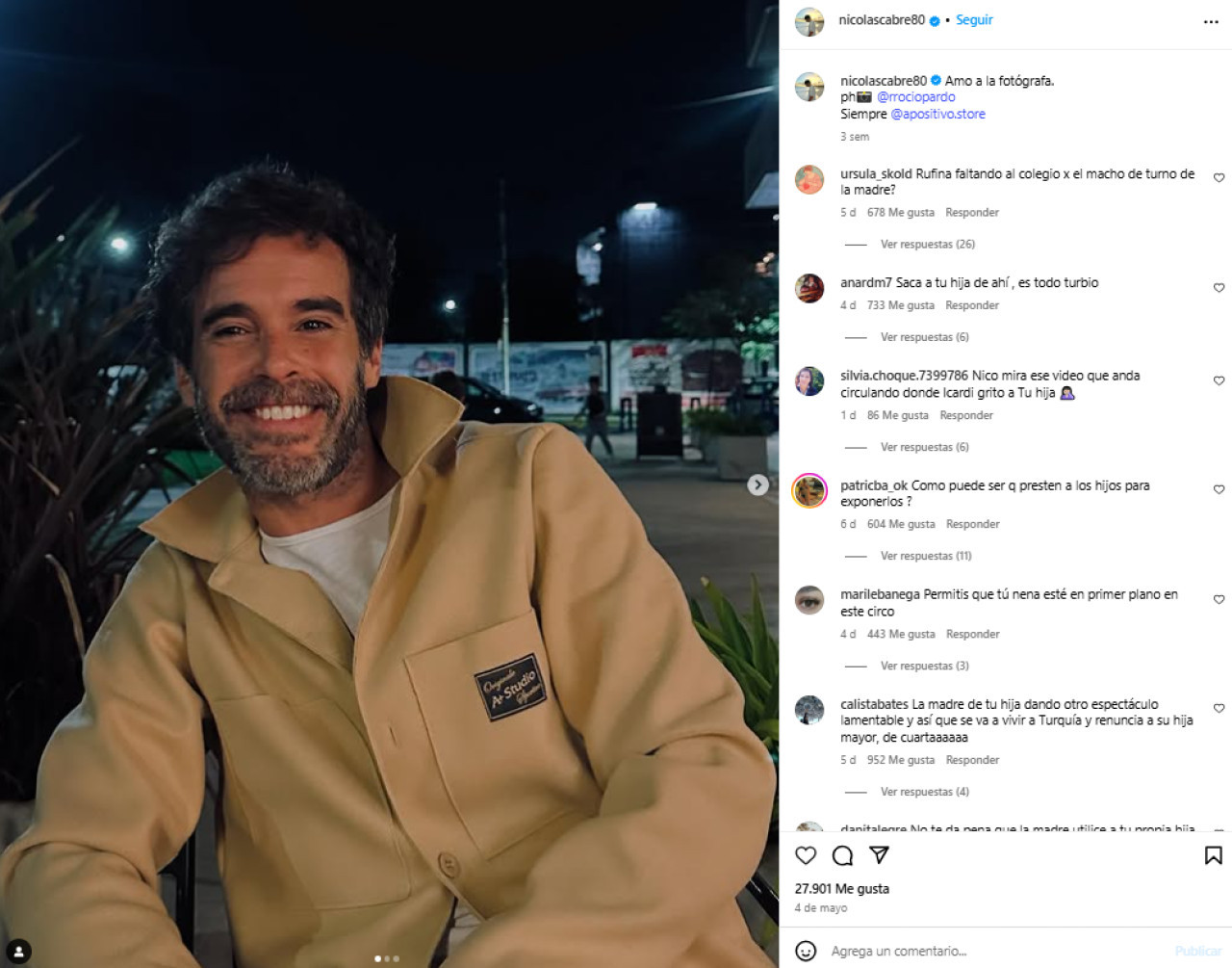 Los fuertes mensajes que recibió Nicolás Cabré en redes. Foto: Instagram.