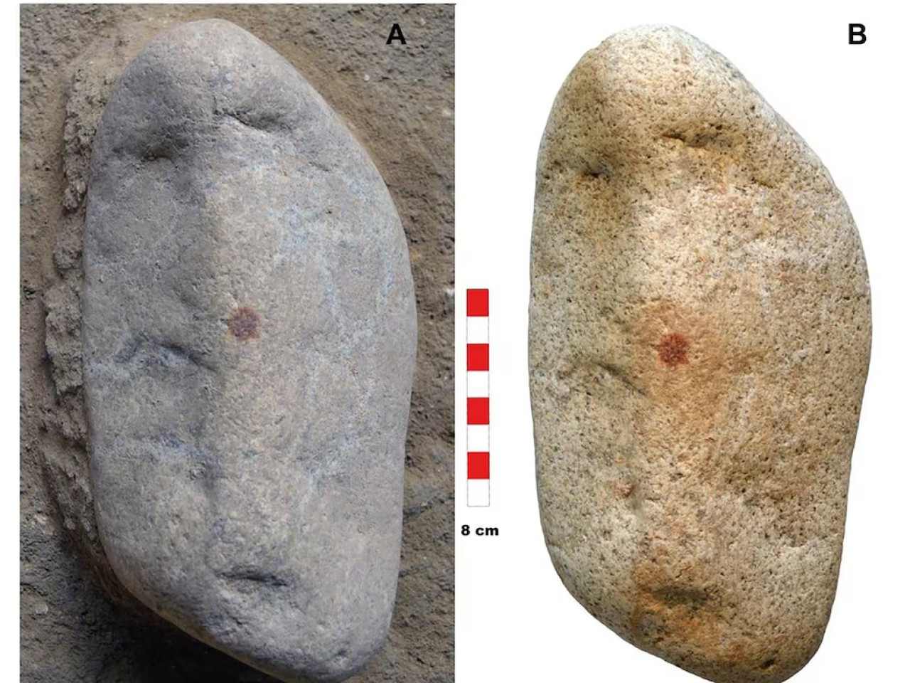 La piedra antes y después de ser excavada por completo. Foto: EFE