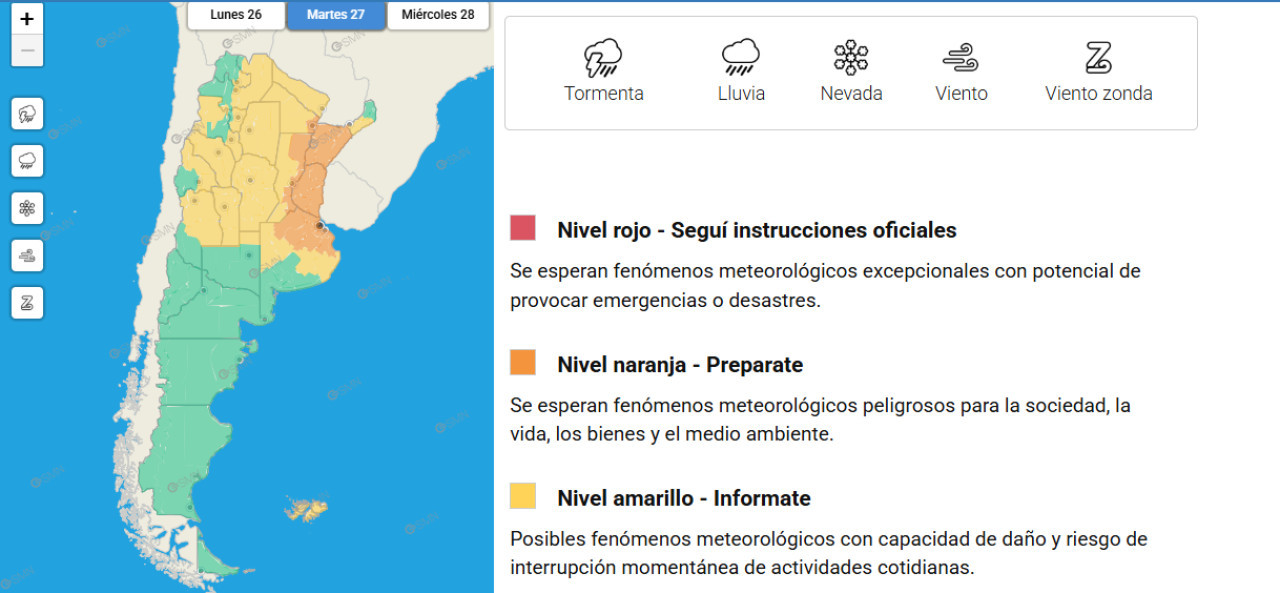 Alerta por tormentas y granizo. Foto: SMN.