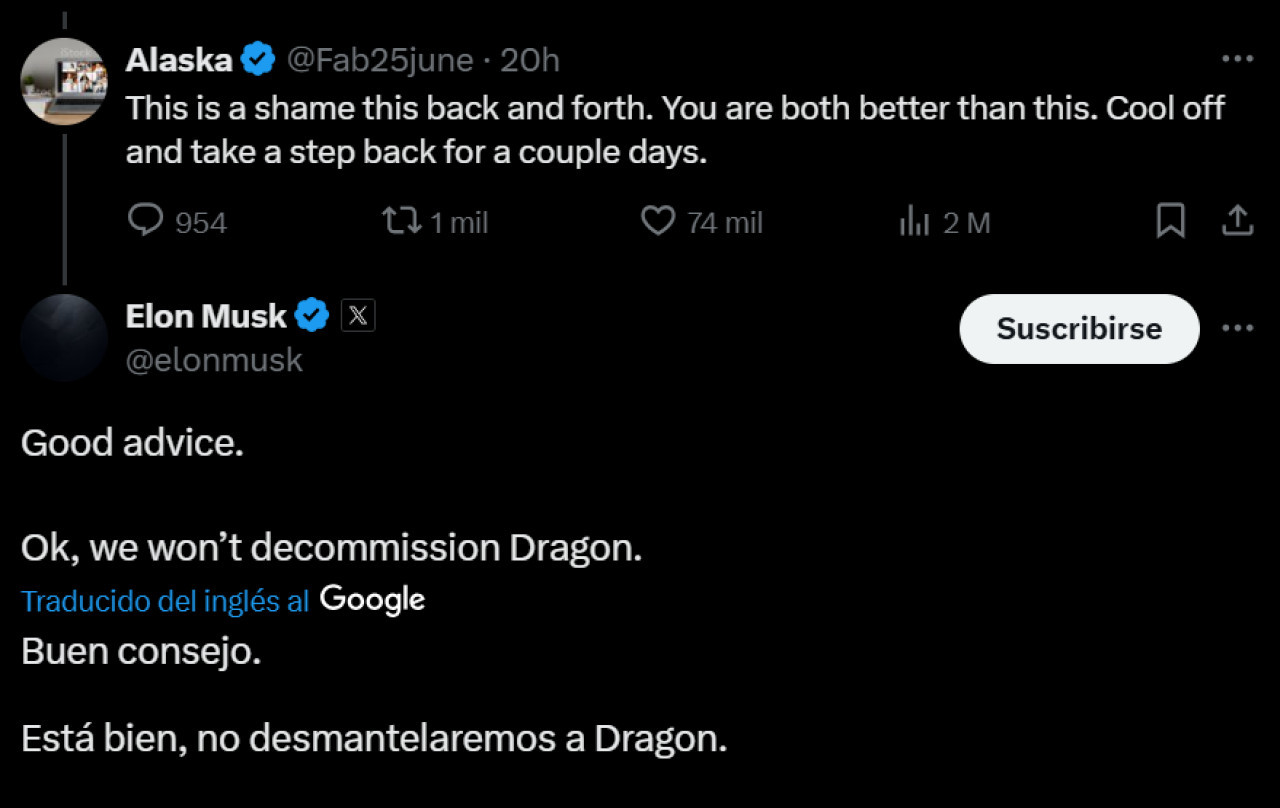 El tuit de Elon Musk. Foto: captura de pantalla