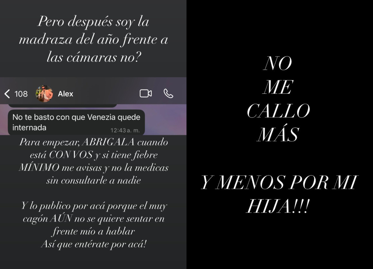 Las historias de Melody Luz contra Alex Caniggia. Fotos: Instagram @melodyluz