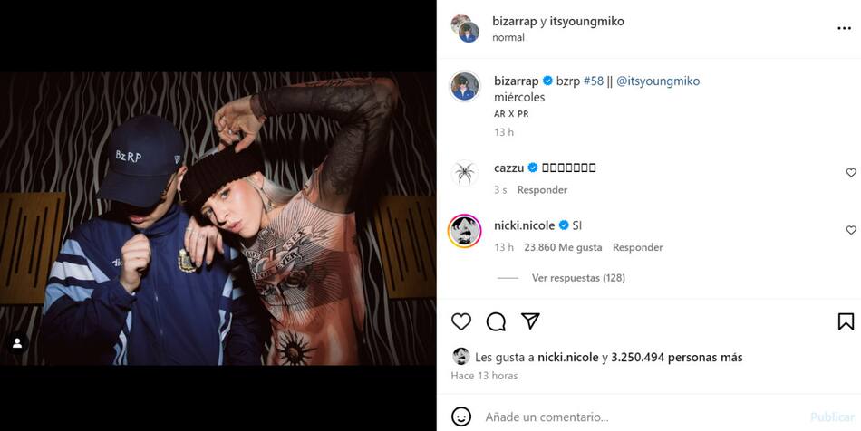 El anuncio de Bizarrap. Foto: Instagram.