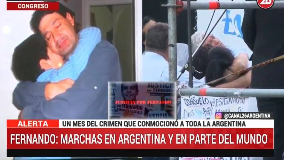 Masiva marcha en el Congreso a un mes de la muerte de Fernando Báez Sosa, Villa Gesell, Canal 26