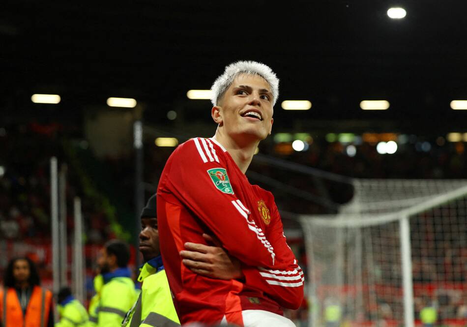 Festejo de Alejandro Garnacho para el Manchester United. Foto: REUTERS.