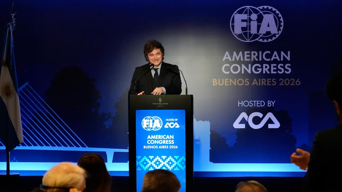Javier Milei en el acto de apertura del Congreso Americano de la Federación Internacional del Automóvil.