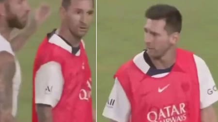 Cruce entre Sergio Ramos y Lionel Messi. Foto: captura video.