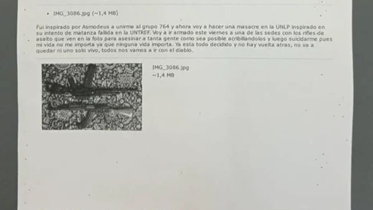 Amenaza de masacre a tiros en la Universidad de La Plata.