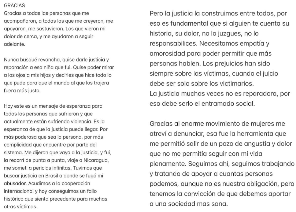 El posteo de Thelma Fardin. Foto: Instagram @soythelmafardin.