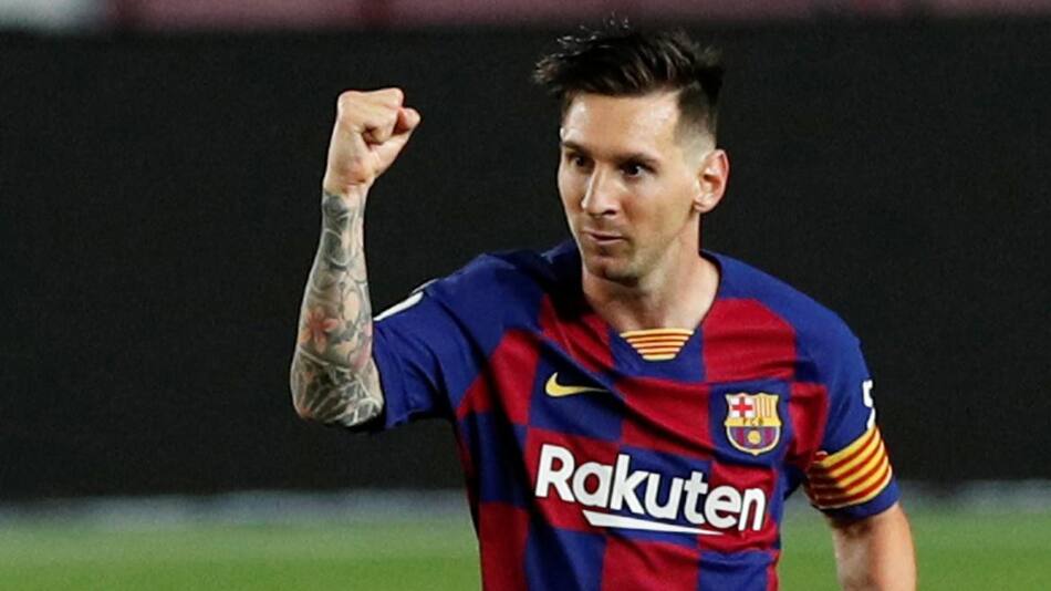 Festejo de Lionel Messi en el Barcelona, REUTERS